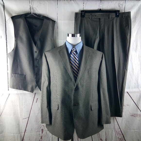 NWOT Sean John Fine Tailoring 48S 2 Buttn Brown Stitched Lapel 3pc Suit 40x30 FF